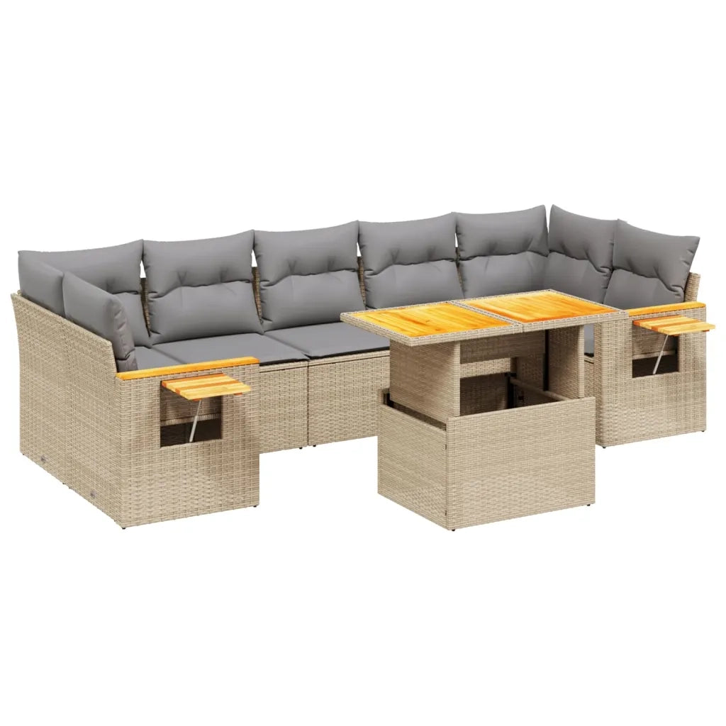 Set Divano da Giardino 8 pz con Cuscini Beige in Polyrattan 3273432