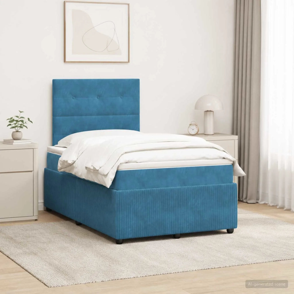 Letto Box Spring LED con Materasso Blu 120 x 190 cm Velluto 3456033