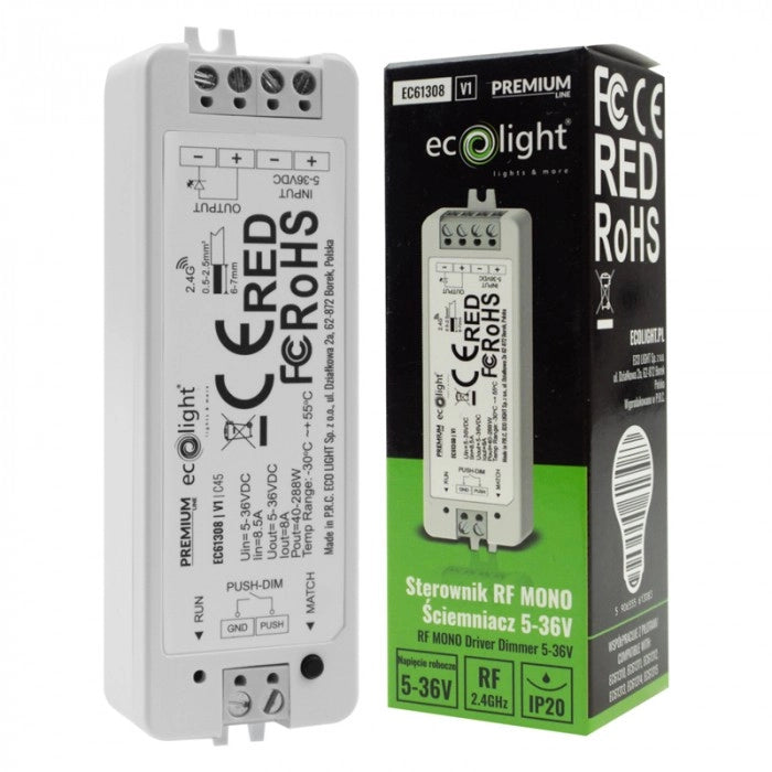 Controller RF Mono per LED, dimmer 8A 5-36V Ecolight