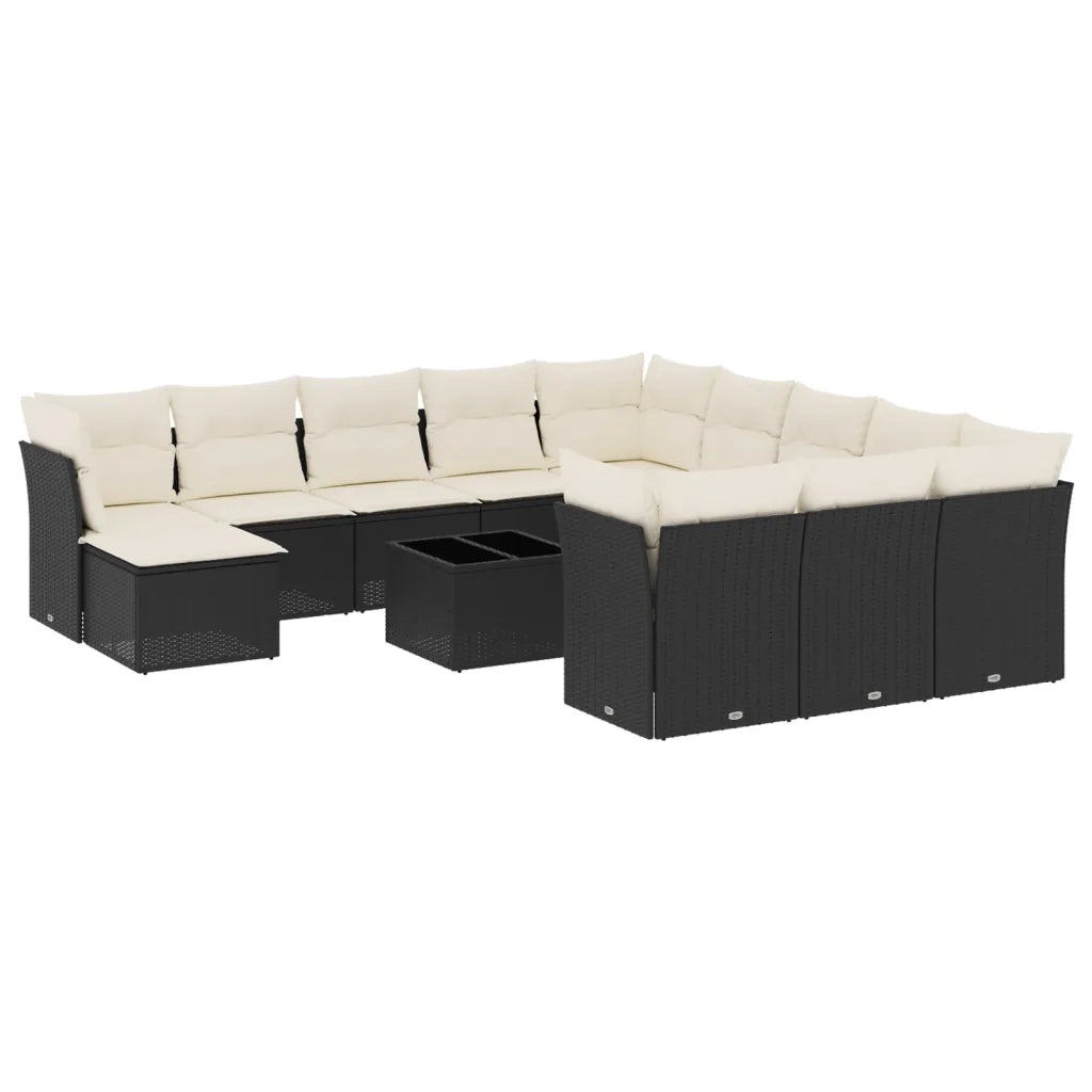 Set Divani da Giardino 13pz con Cuscini Nero in Polyrattan 3218636