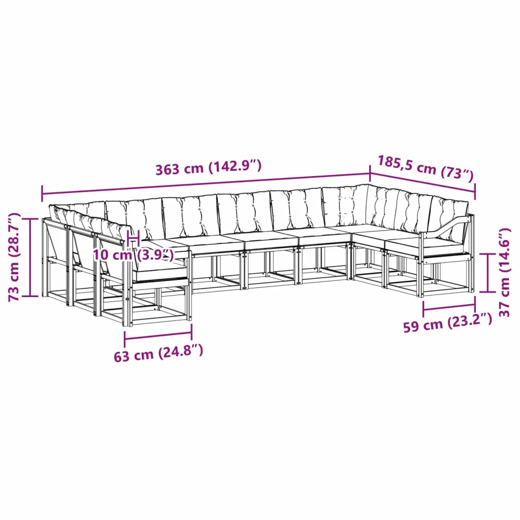 Set di divani da esterno 10 pcs Grigio Naturale e Chiaro 3369106