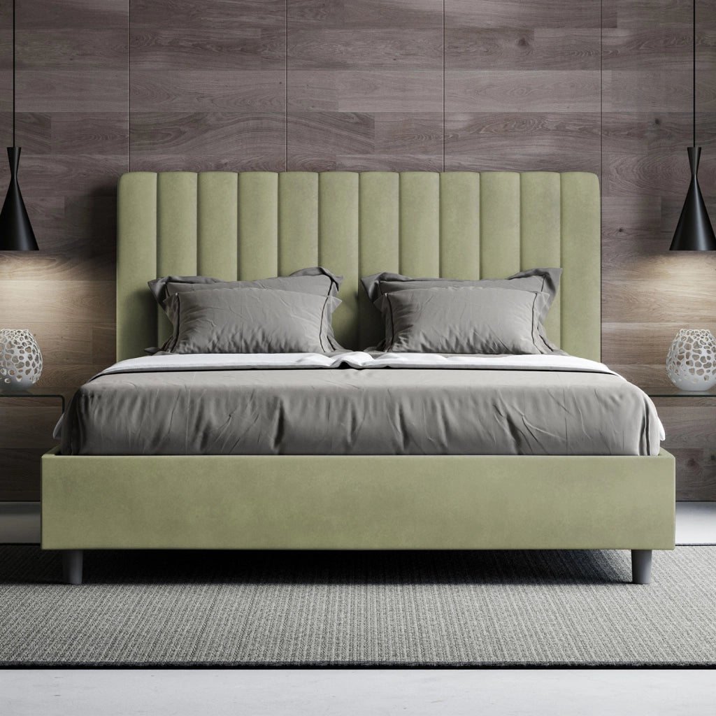BS COM Letto una piazza e mezza con rete imbottito 130x190 microfibra tè verde