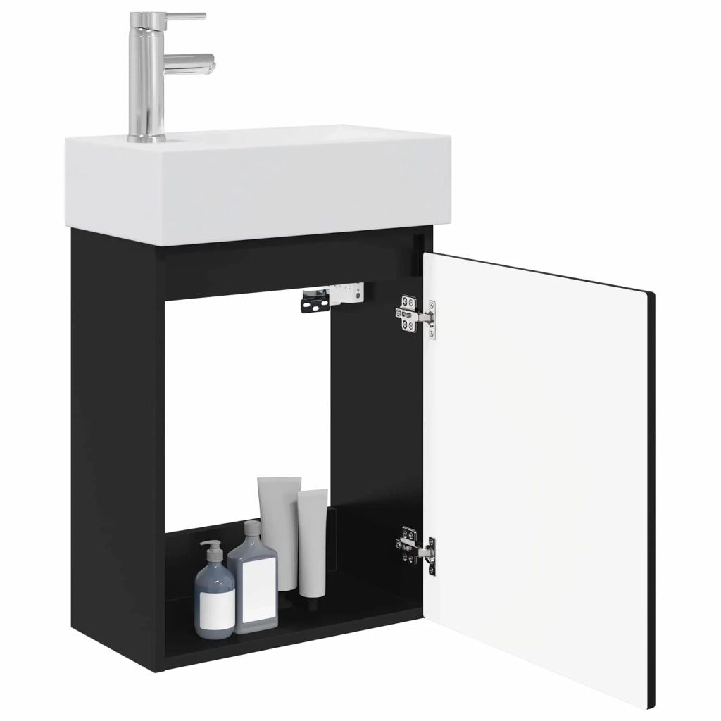 Mobile bagno con rubinetto Nero 45,5 x 25,5 x 84 cm 889482