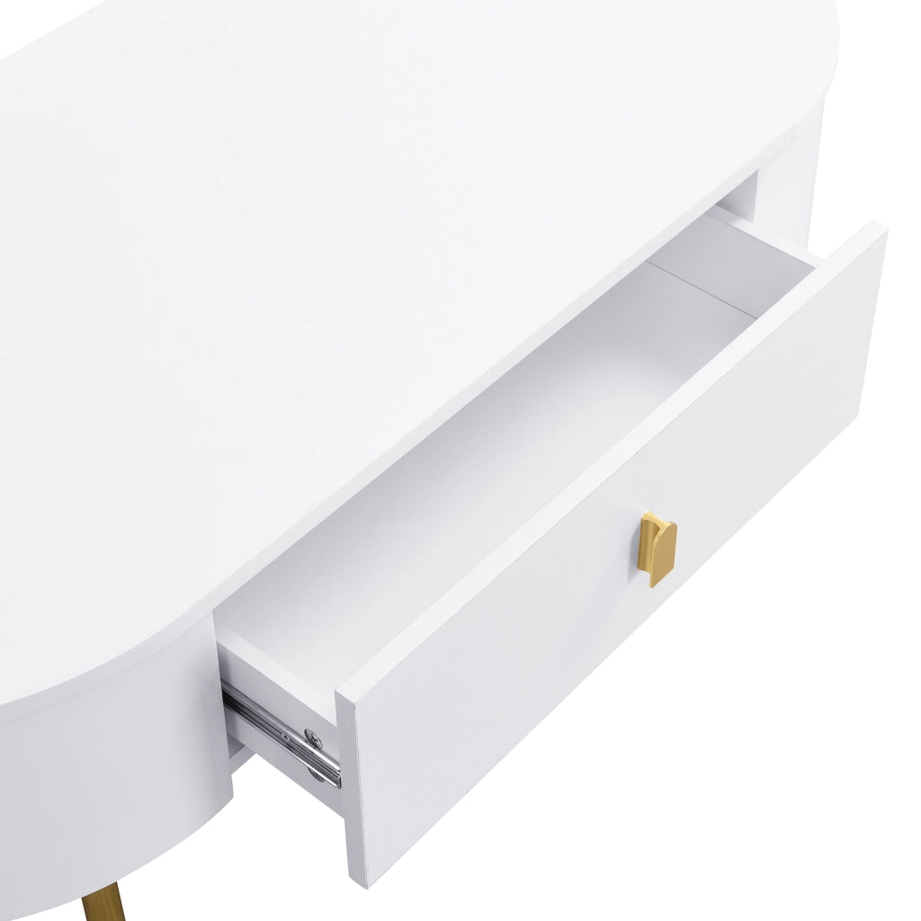 TAVOLINO 108 cm con 2 cassetti, MDF bianco, dettagli oro
