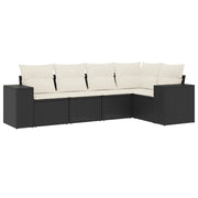 Set Divani da Giardino 5 pz | Set Salotto da Giardino con Cuscini in Polyrattan Nero