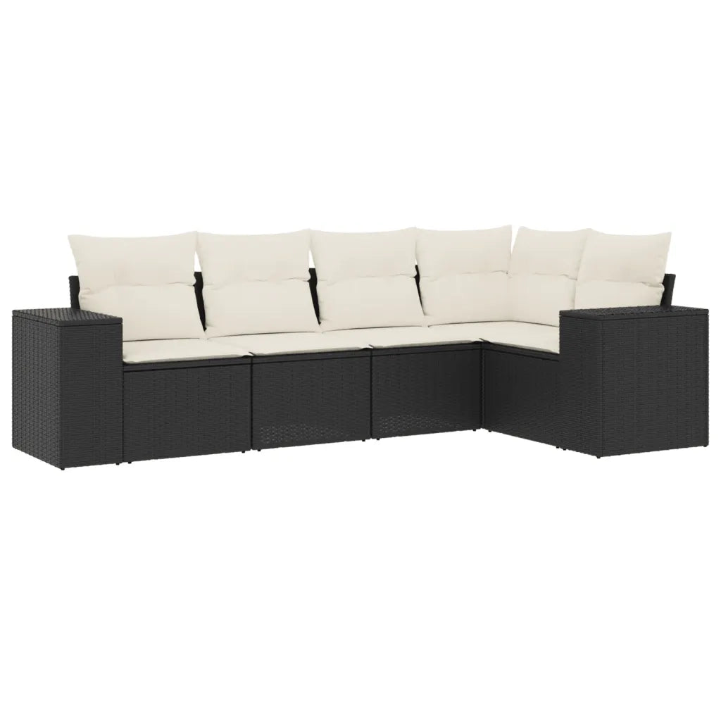 Set Divani da Giardino 5 pz | Set Salotto da Giardino con Cuscini in Polyrattan Nero