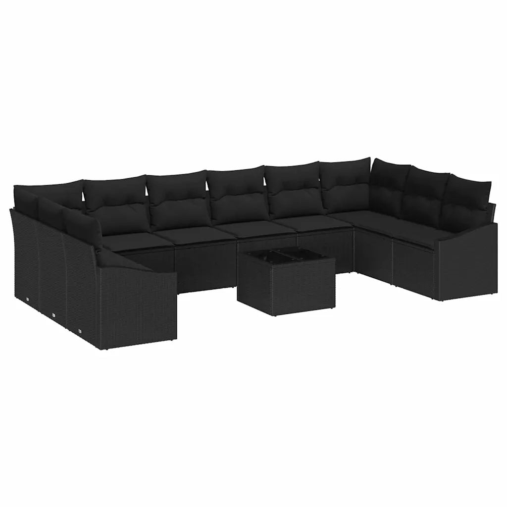Set Divano da Giardino con archiviazione Nero polyrattan