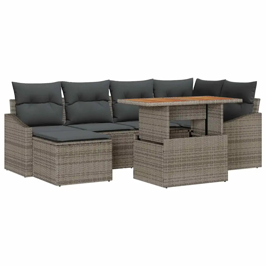 Set Divano da Giardino 7 pcs Grigio Poly Rattan