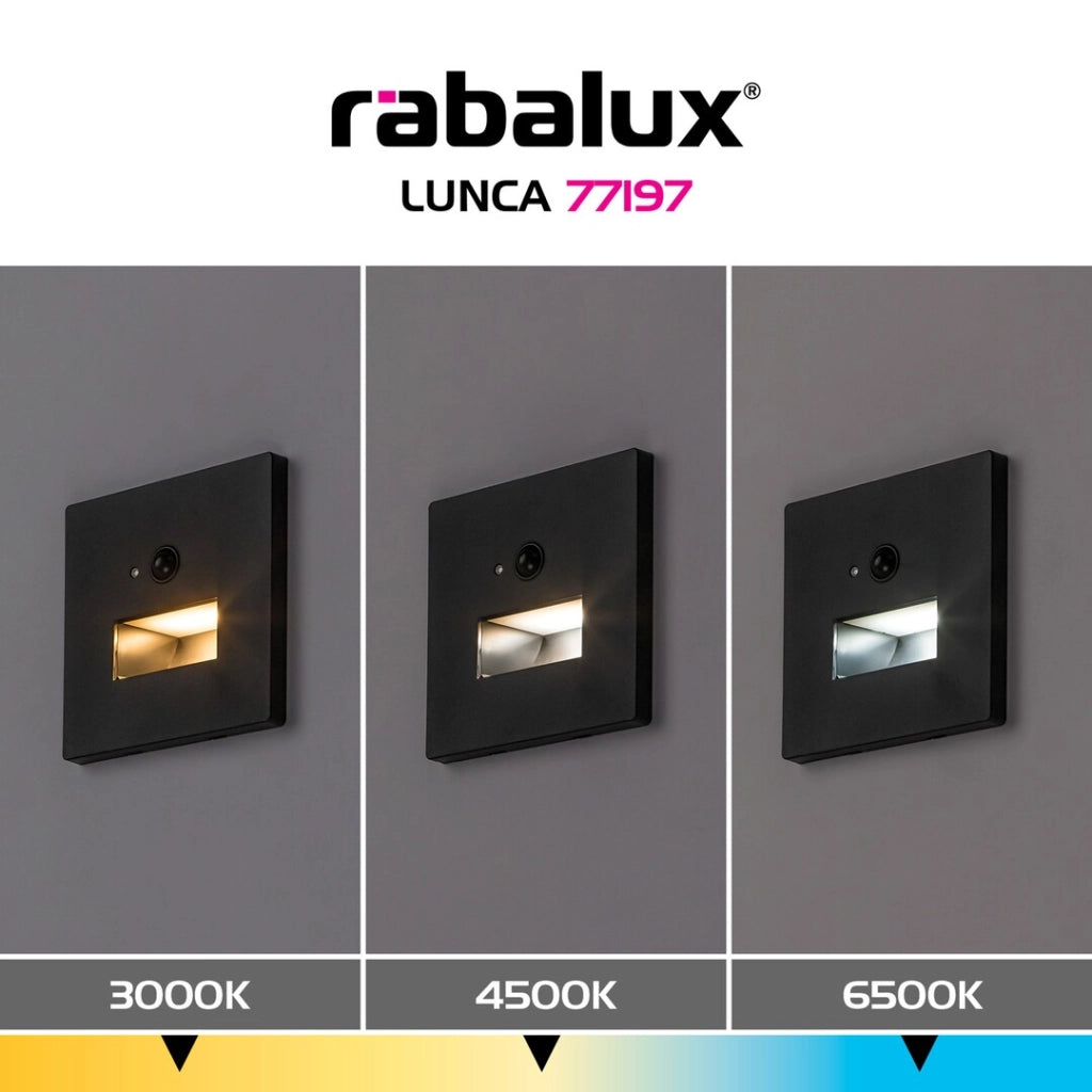 Segnapasso LED incasso Lunca nero quadrato PIR Rabalux