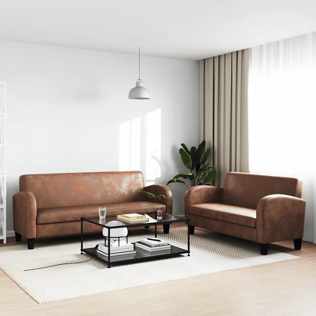 Set Divani 2 pz in Camoscio Artificiale Marrone