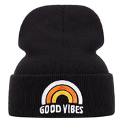 Cappelli invernali caldi in maglia con ricamo GOOD VIBES, colore nero