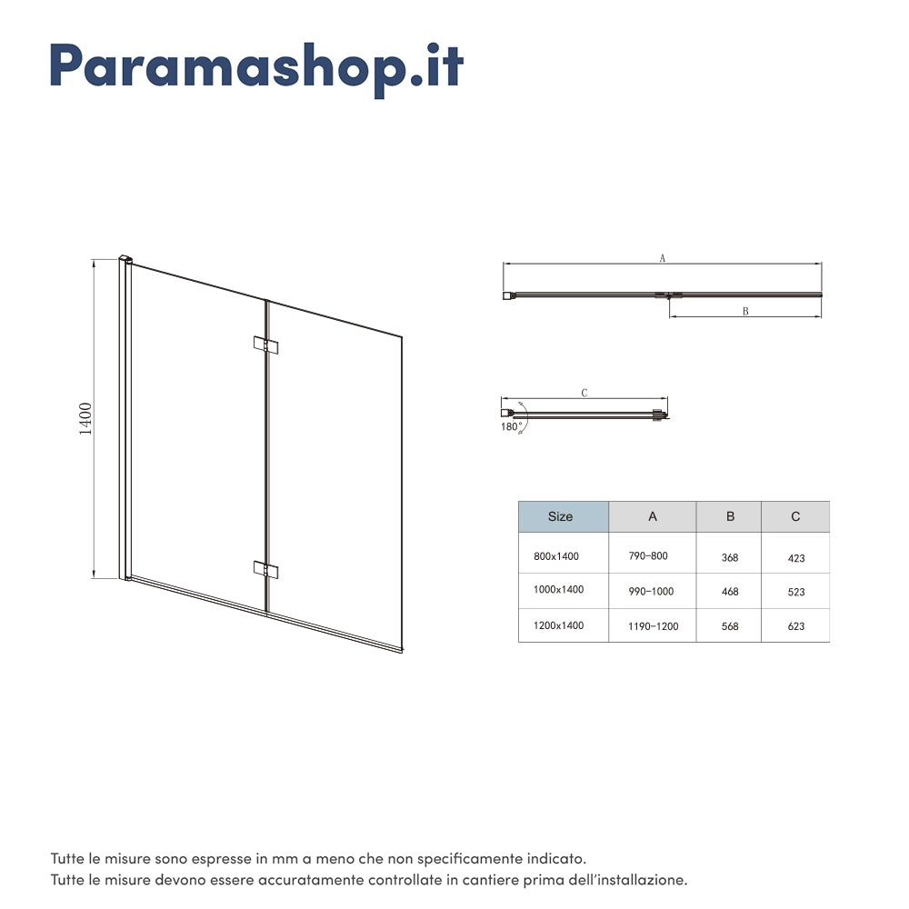 Parete sopravasca a libro 80 cm vetro trasparente | Magnolia