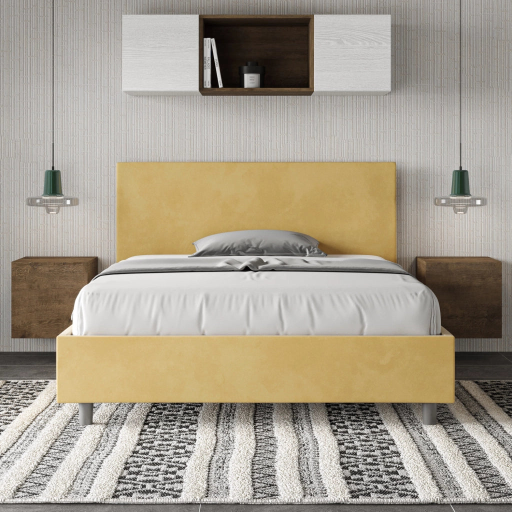 BS COM Letto una piazza e mezza senza rete imbottito 130x200 microfibra ocra