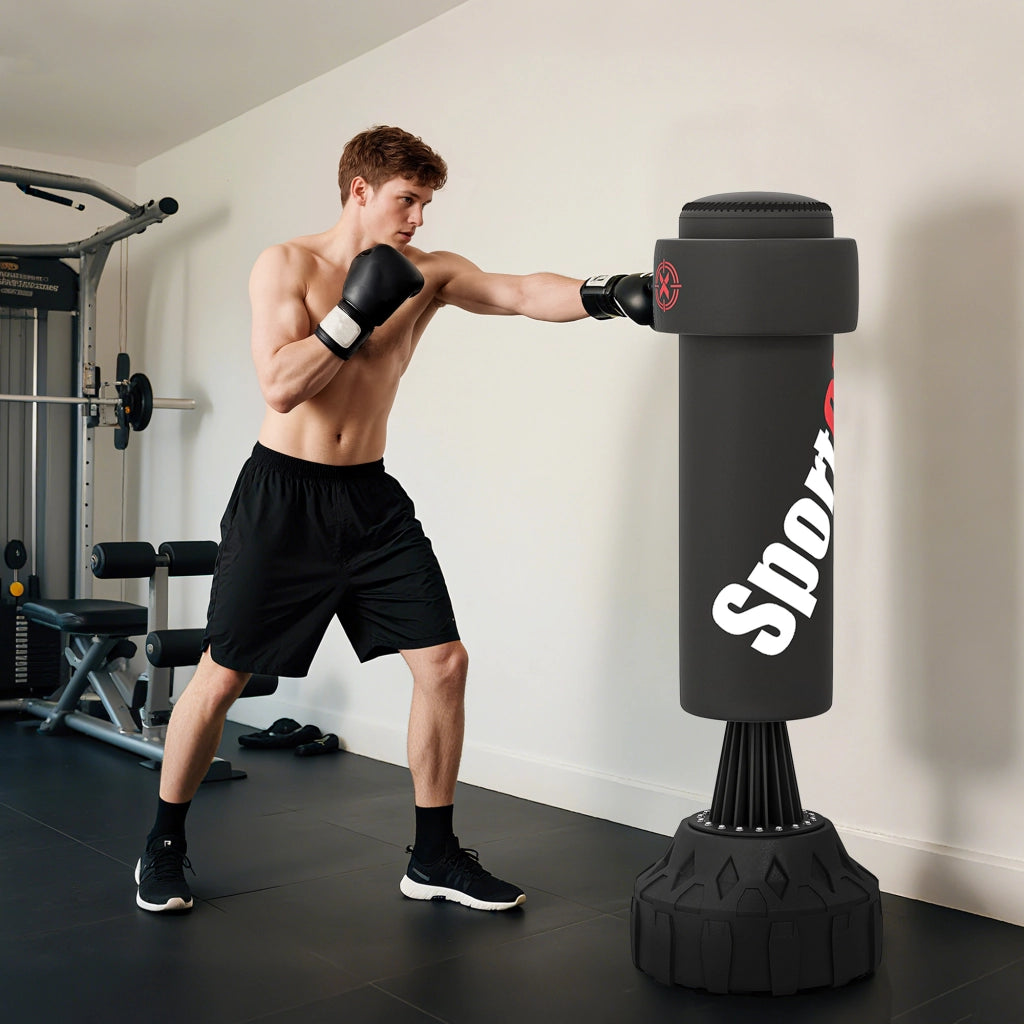 Sacco da Boxe ¨C Minimal ¨C Nero, Base Riempibile, Bersaglio Regolabile