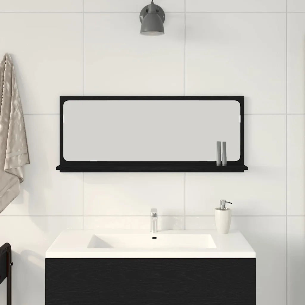 Mensola Specchio con lo scaffale Rovere Nero 90 x 10,5 x 37 cm 862528