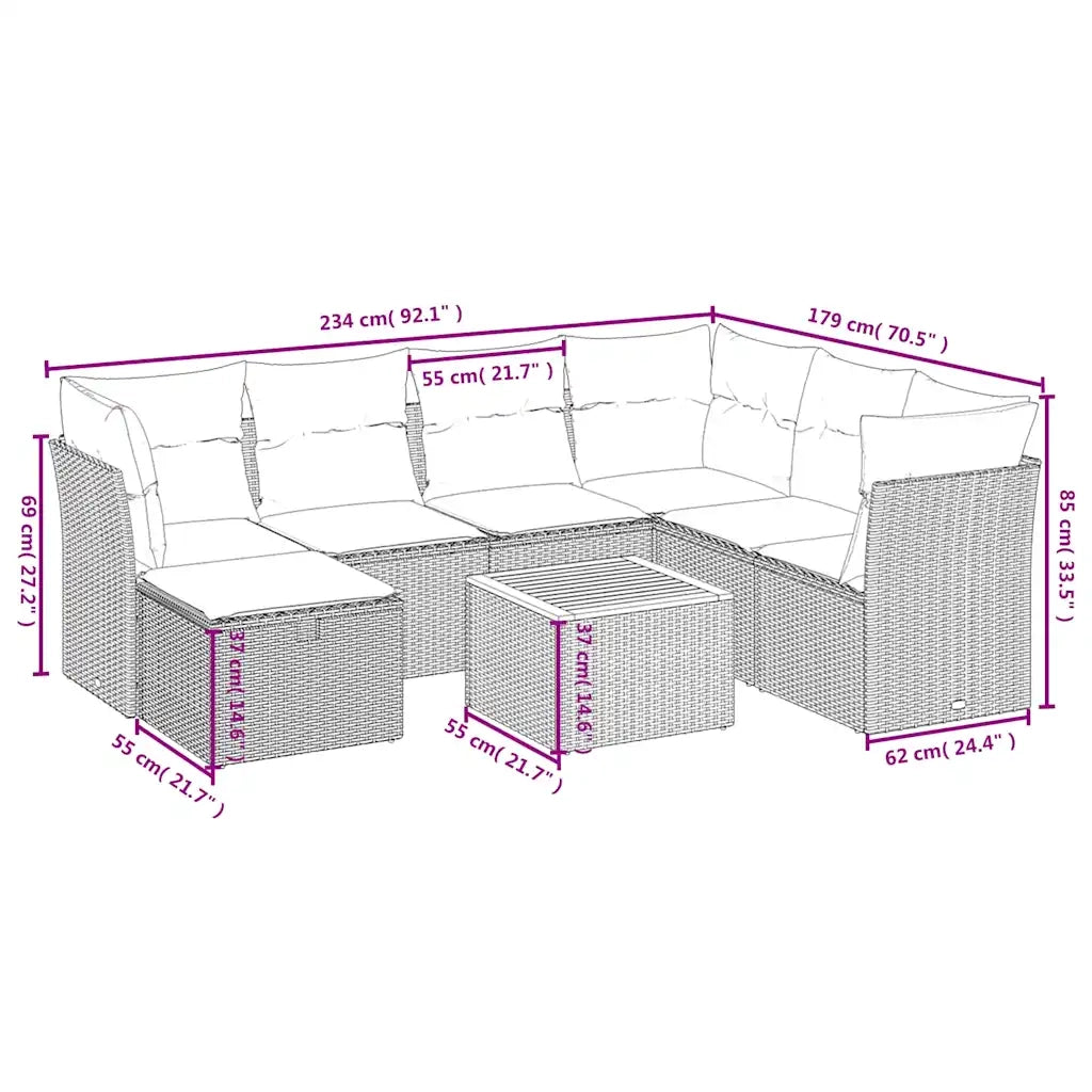 Set Divano da Giardino 8 pz con Cuscini Beige Misto Polyrattan 3264741