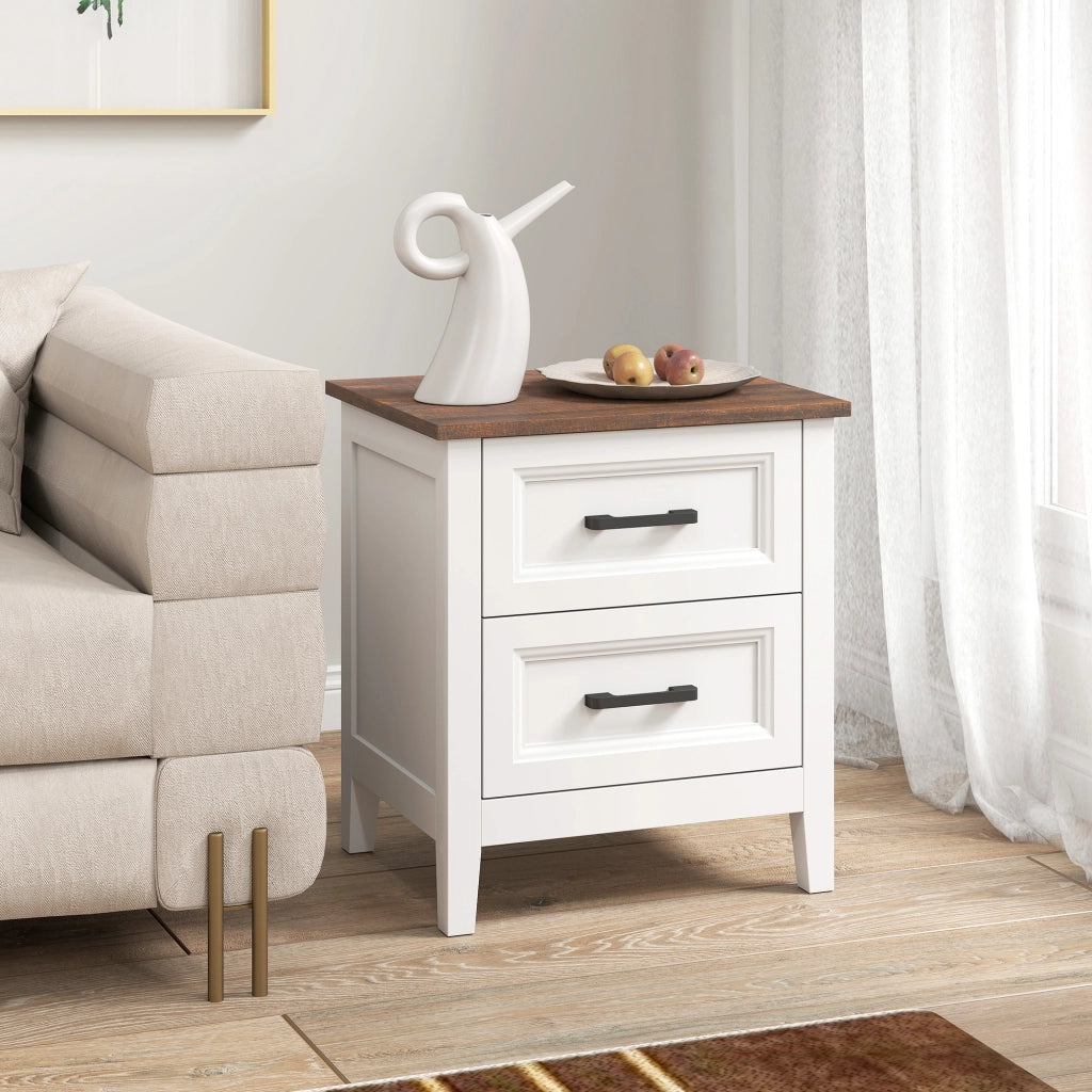 Comodino con 2 cassetti ¨C Xylo ¨C effetto legno bianco stile rustico
