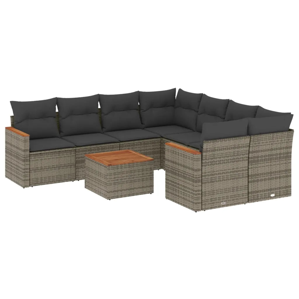 Set Divano da Giardino 9 pz con Cuscini Grigio in Polyrattan 3225829