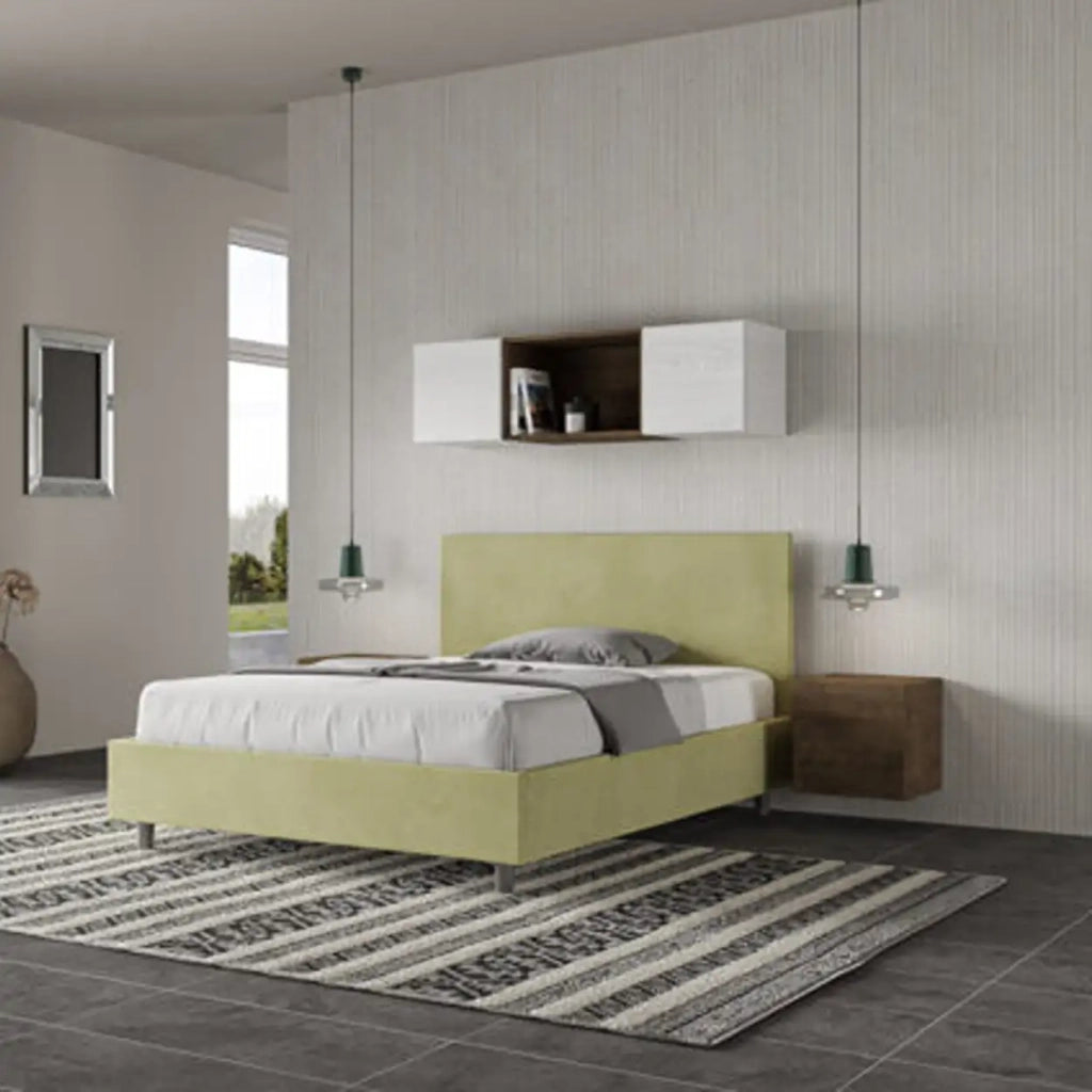Letto matrimoniale francese contenitore imbottito 140x210 microfibra tè verde Adele