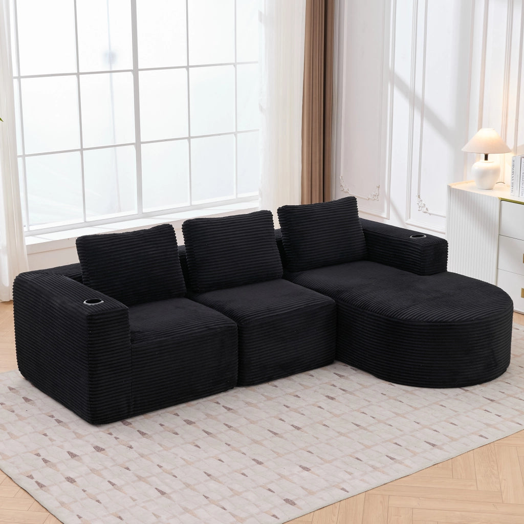 Divano 2 Posti con Cuscini e Portabicchieri ¨C MINIMAL ¨C Tessuto, 265 cm