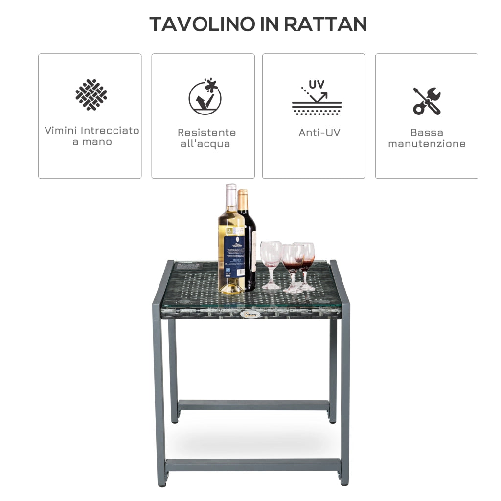 Tavolino da Caff¨¨ da Giardino in Rattan con Piano in Vetro Temperato ¨C zephmum ¨C Bianco 60x60x45