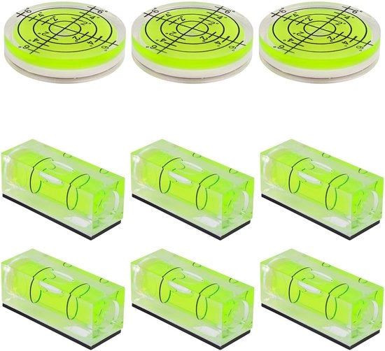 Set di Livellatori Acqua 9 pezzi - Livellatori Quadrati/Rondi - Livelli Magnetici - Acrilico/ABS - 15x15x40 mm/25x5 mm - Posizionamento Preciso - Strumento di Livellamento