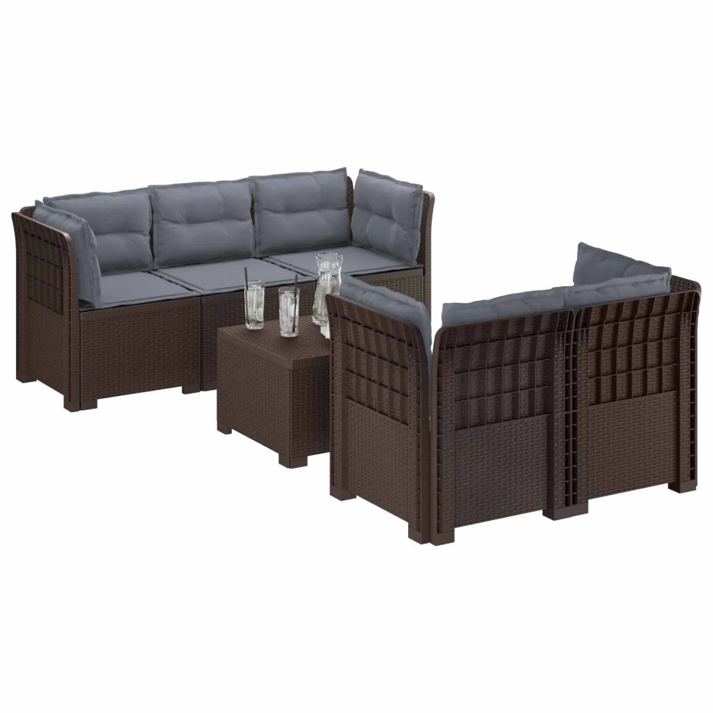 Divano da Giardino 5 Posti con Cuscini Stile Rattan PP Marrone 3443913