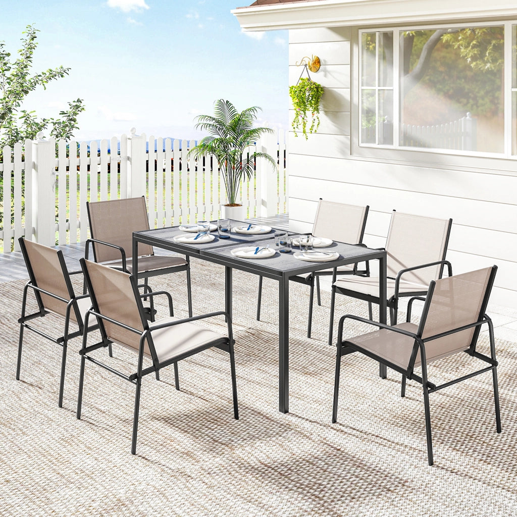 Set Tavolo e Sedie da Giardino ¨C Minimal ¨C Effetto Legno 6 Pezzi Caqui