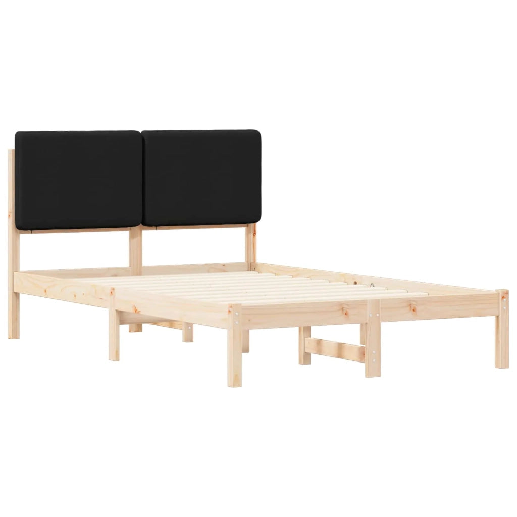 Letto matrimoniale | Letto per adulti | Letto con Testiera Rivestita Nero 135 x 190 cm Pino massello