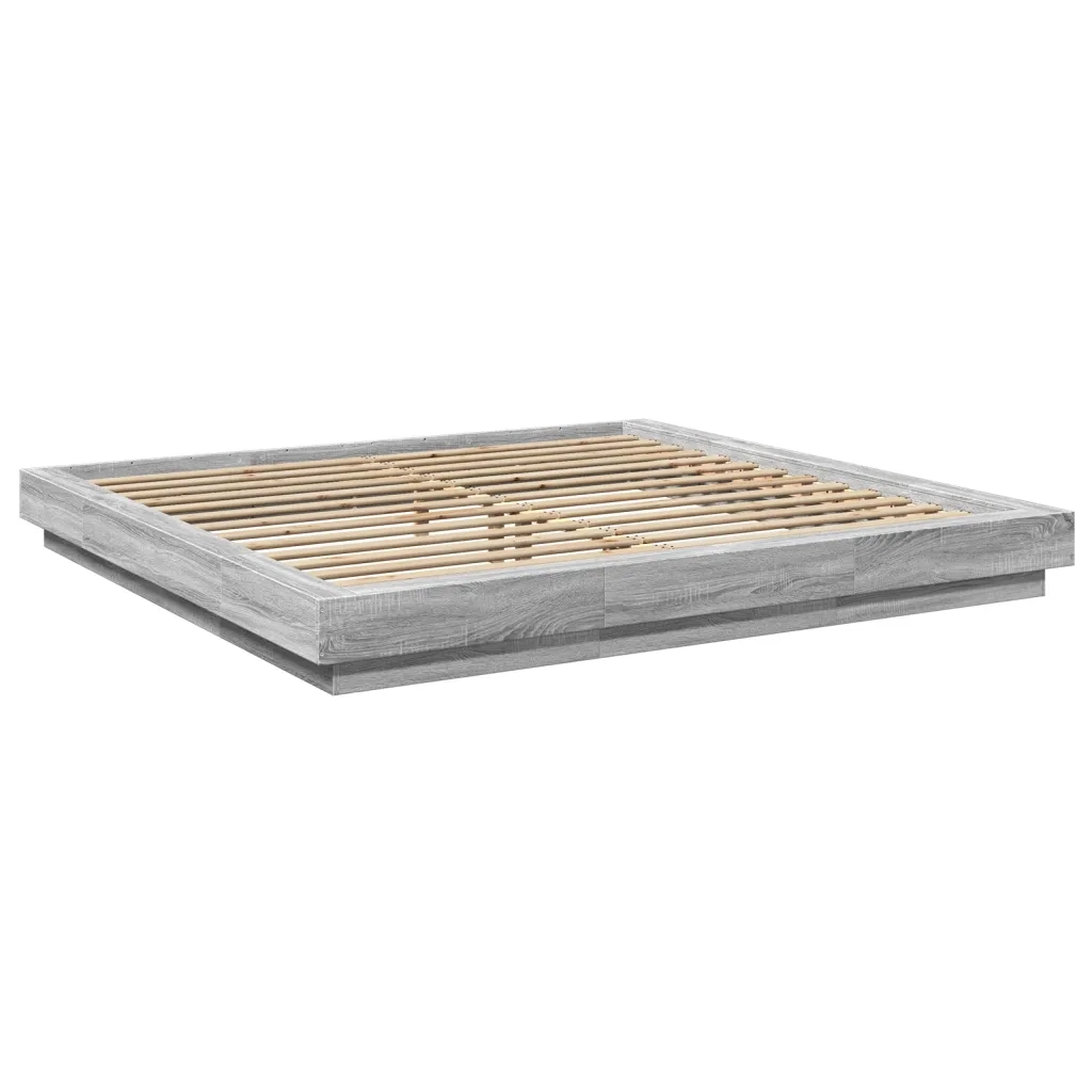 Letto matrimoniale | Letto per adulti | Giroletto Luci LED Grigio Sonoma 180x200 cm Legno Multistrato