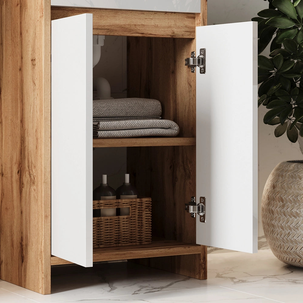 Vicco Set mobili bagno Quercia dorata 2 parti, con lavabo e 2 ante a battente