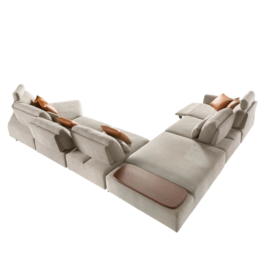 Divano chaise longue relax modulare destro in tessuto sabbia