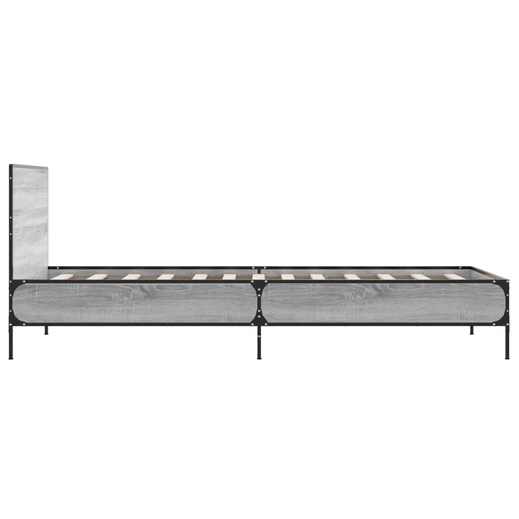 Letto singolo | Letto per adulti | Giroletto Grigio Sonoma 100x200 cm Legno Multistrato e Metallo