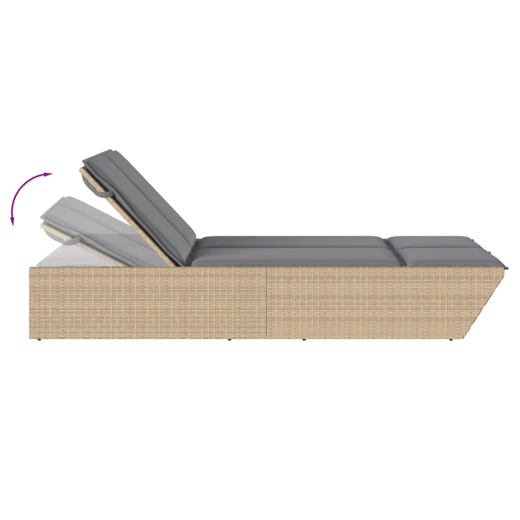 Lettino Prendisole | Sdraio da giardino | Lettino da sole con Cuscini Beige in Polyrattan