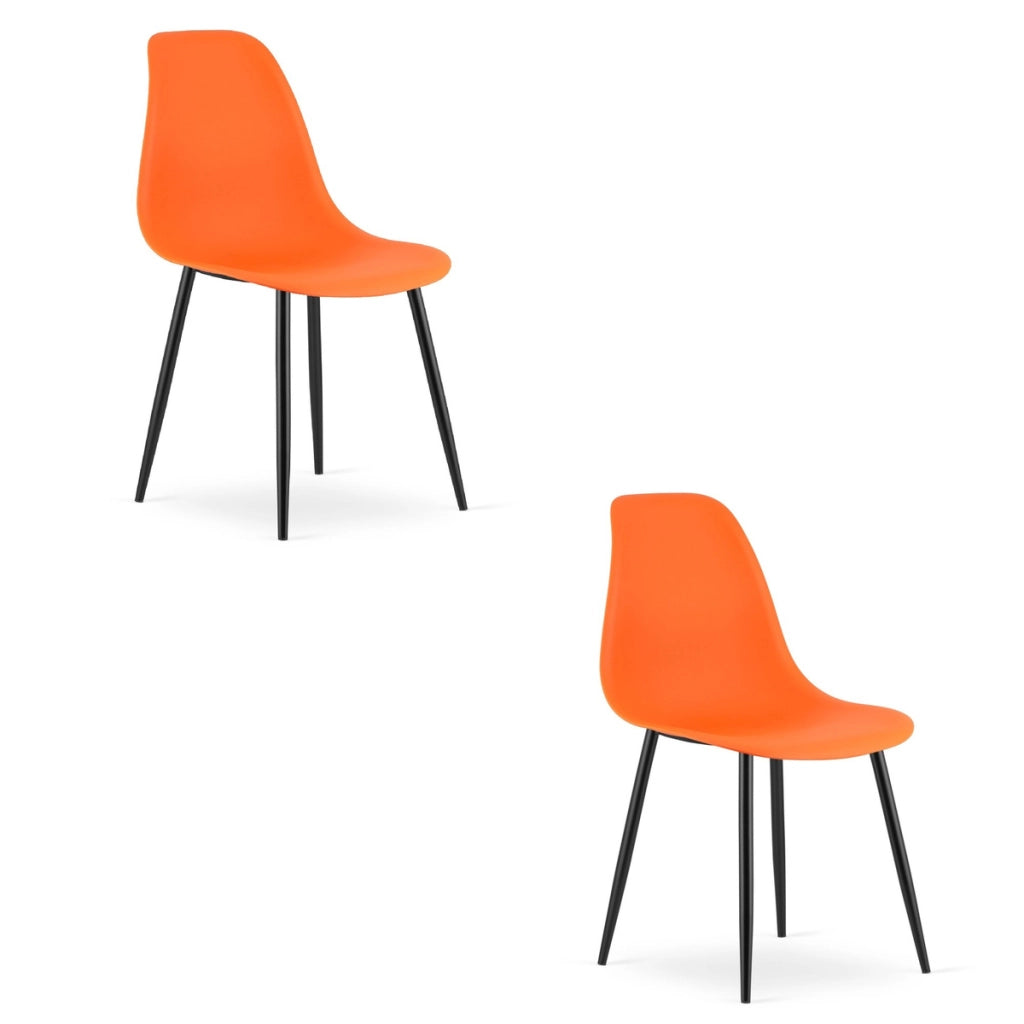 Set di 2 sedie moderne WAT arancioni con gambe nere