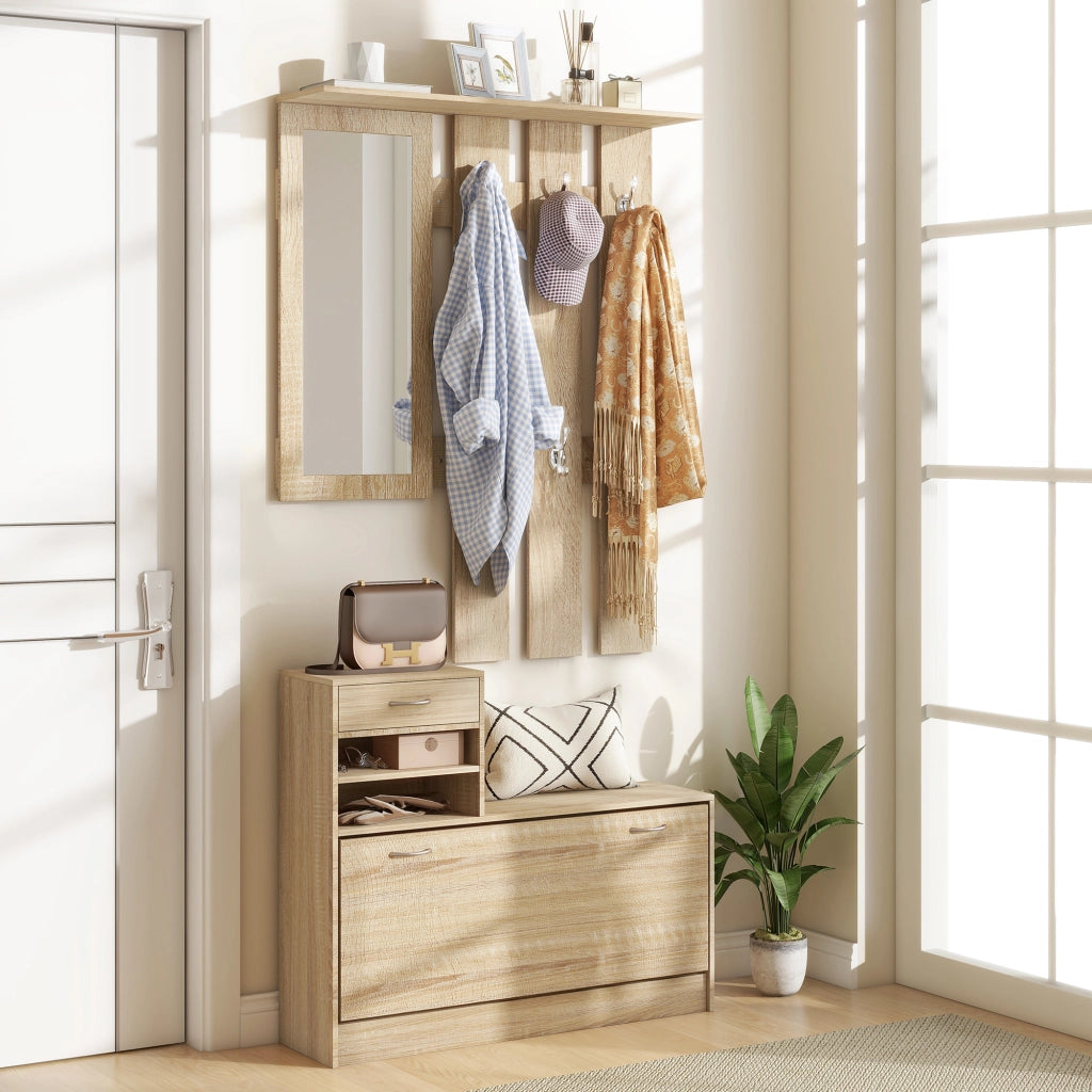 Panchina ingresso con specchio e appendiabiti ¨C Xylo ¨C bianco 90x10x91cm