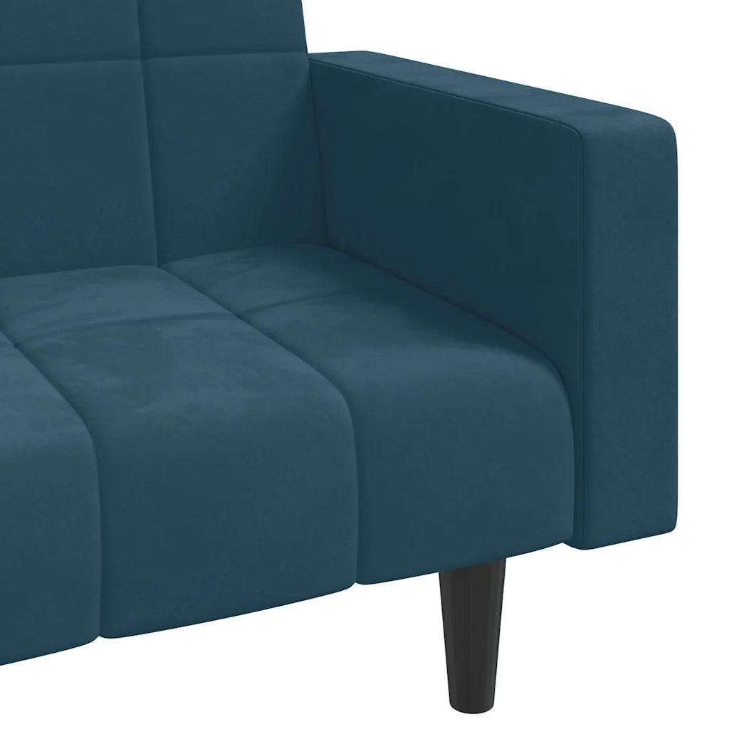 Divano Letto a 2 Posti con 2 Cuscini Blu in Velluto 375846