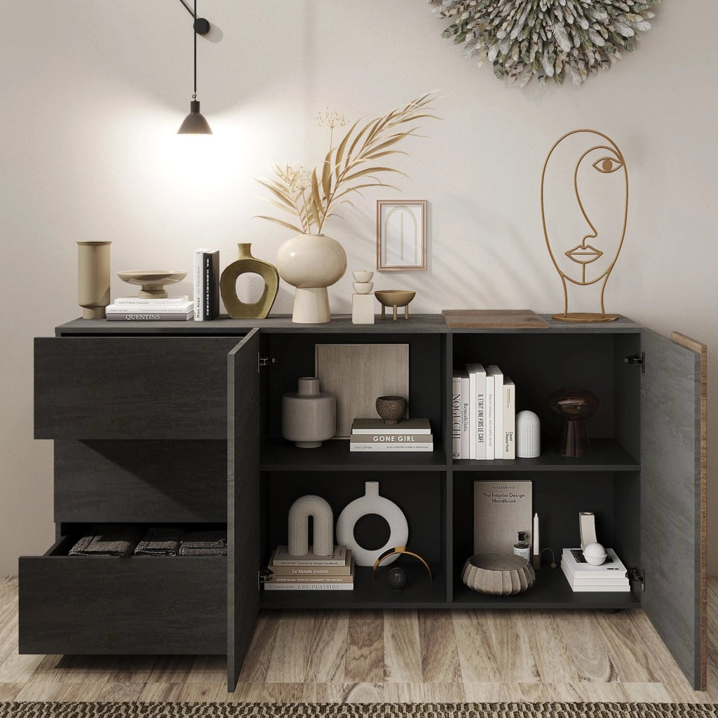 Madia Carinola, Credenza 3 Cassetti, 181x44x84h cm Marrone Noce
