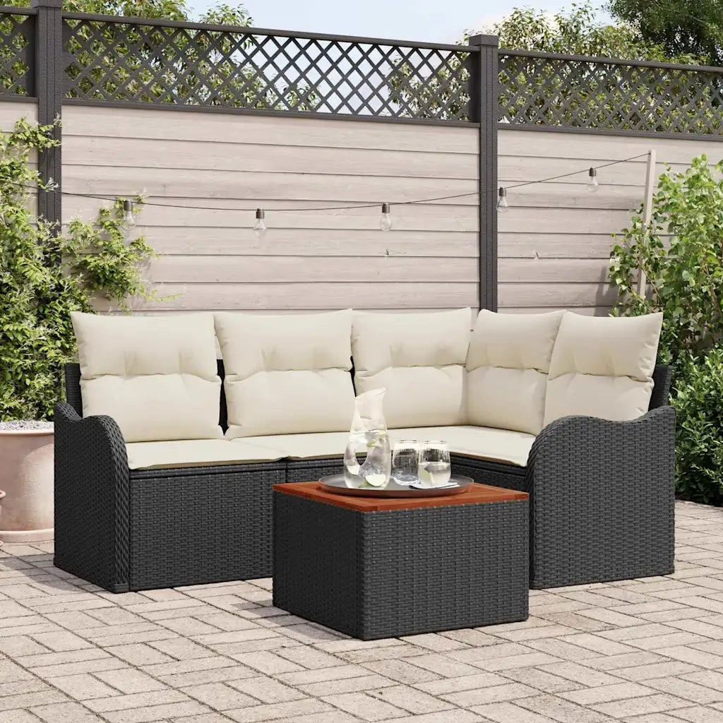 Set Divano da Giardino con cuscino 5 pcs Nero polyrattan