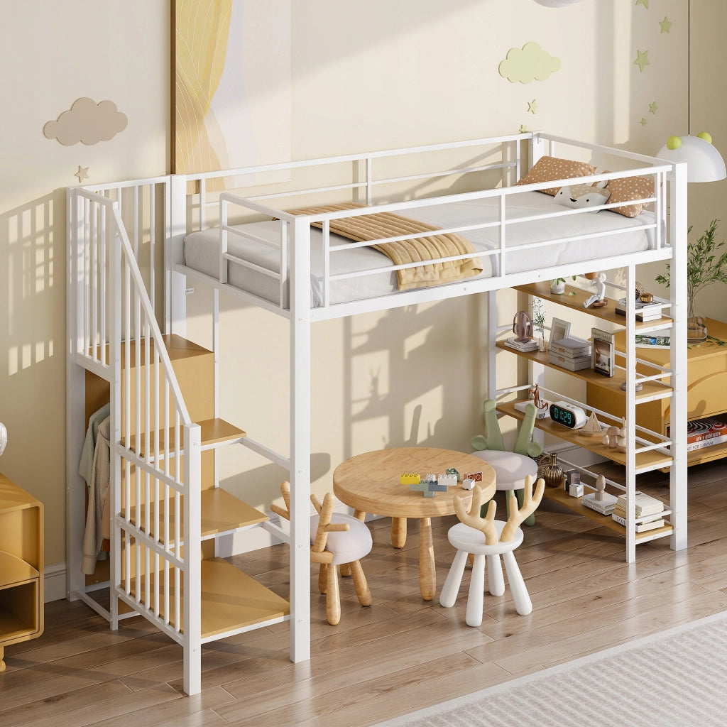 Letto a castello 90x200 - Xylo - Bianco con scala