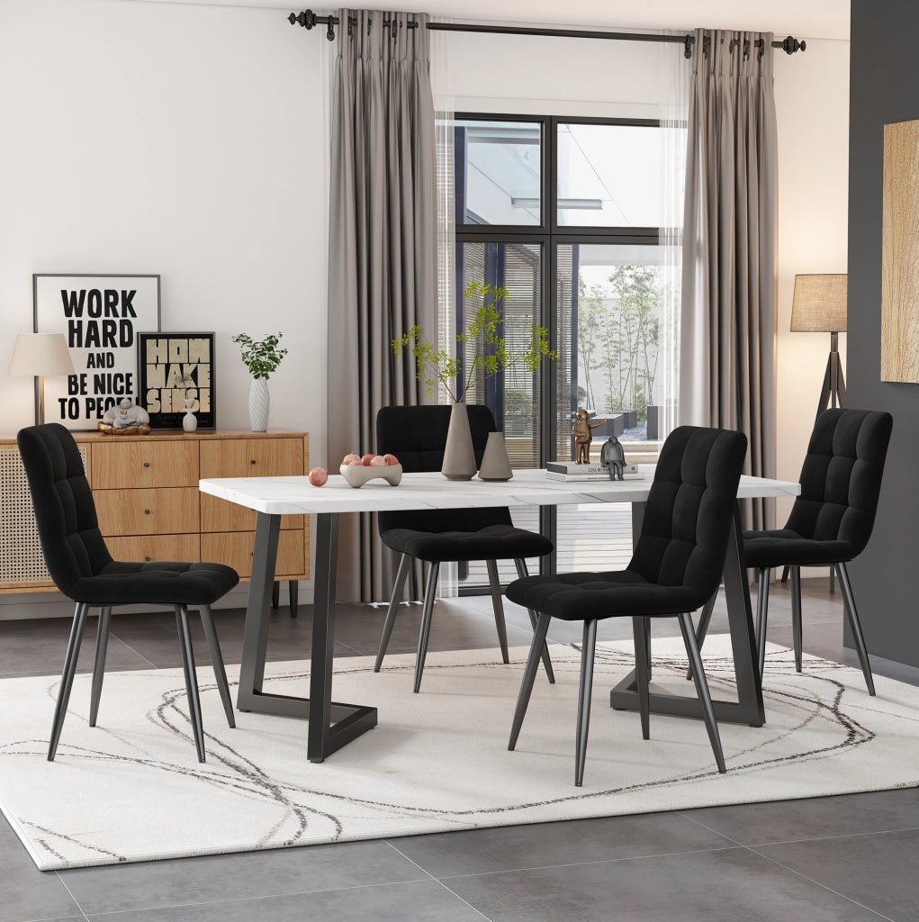 Tavolo da pranzo 117x68x75 cm in MDF con effetto marmo; bianco e nero