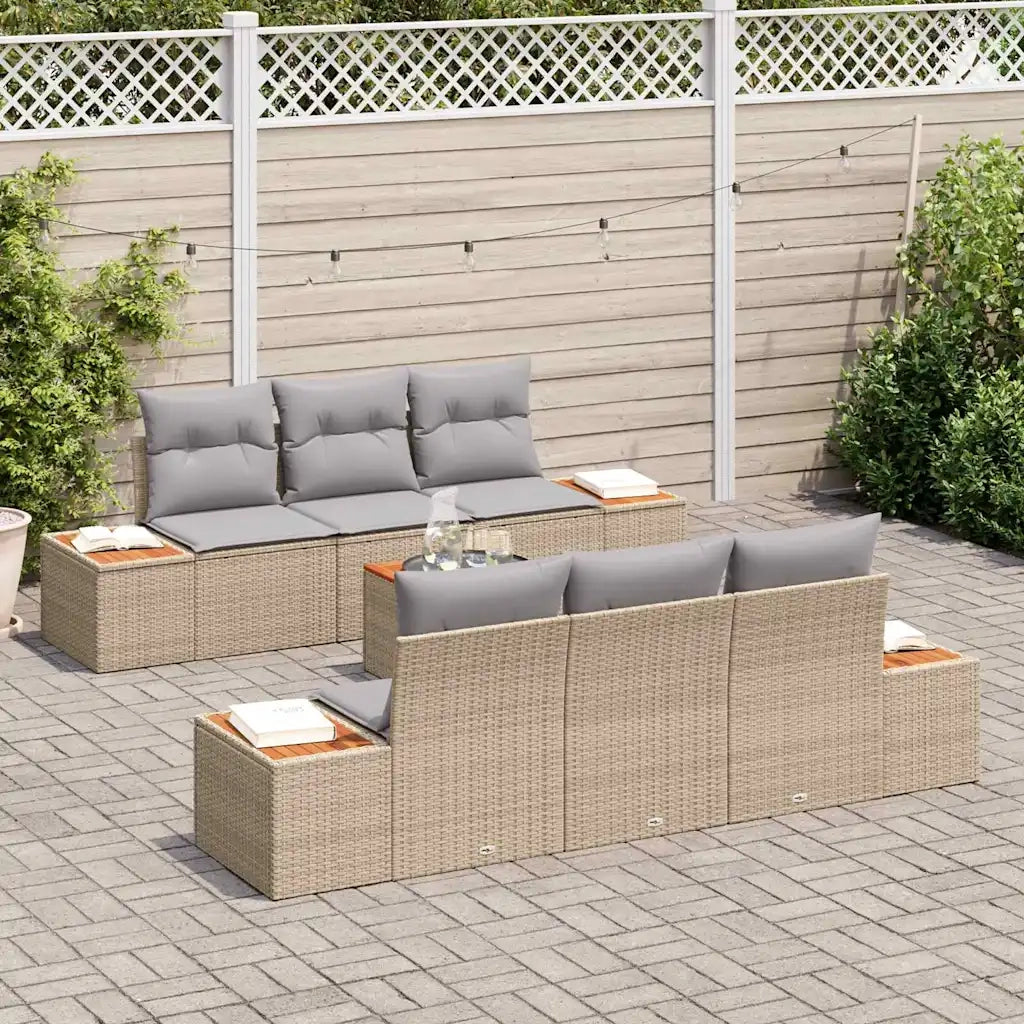 Set Divano da Giardino con cuscino 7 pcs Beige Poly Rattan
