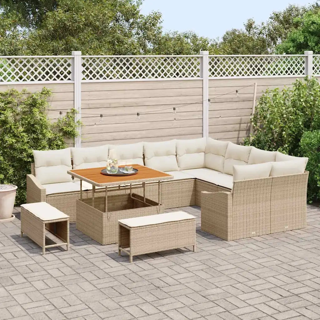 Set Divano da Giardino con cuscino 12 pcs Beige Poly Rattan