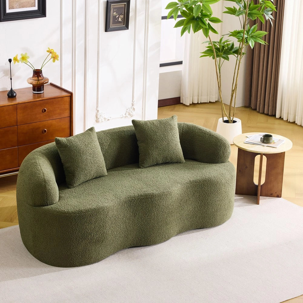 Divano 2 Posti Curvo con Cuscini ¨C Xylo ¨C Verde, Beige, Senza Montaggio