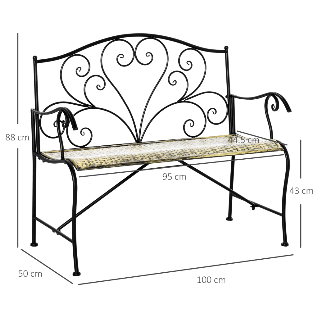 Panchina da Giardino in Ferro Stile Vintage 2 Posti Nero
