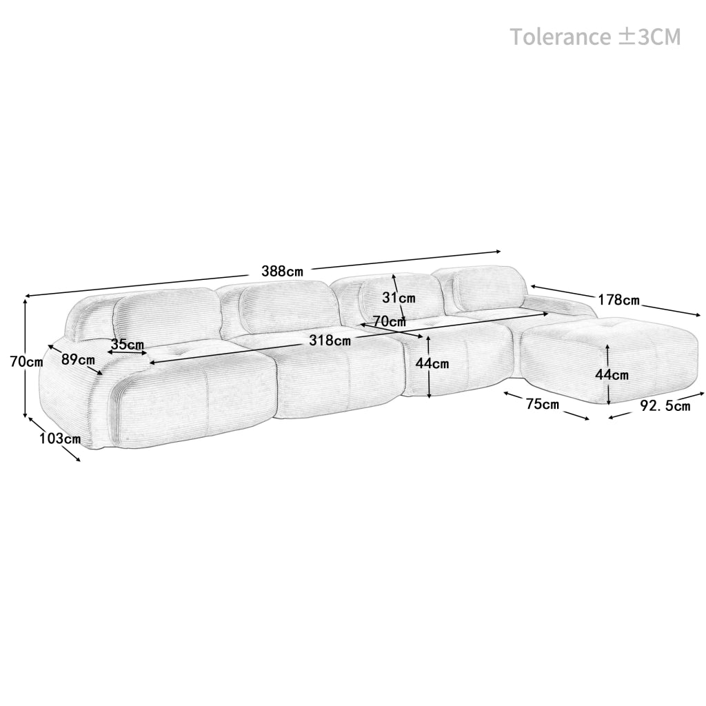 Divano Angolare 4 Posti con Chaise Longue ¨C Xylo ¨C Marrone, Braccioli Extra Larghi