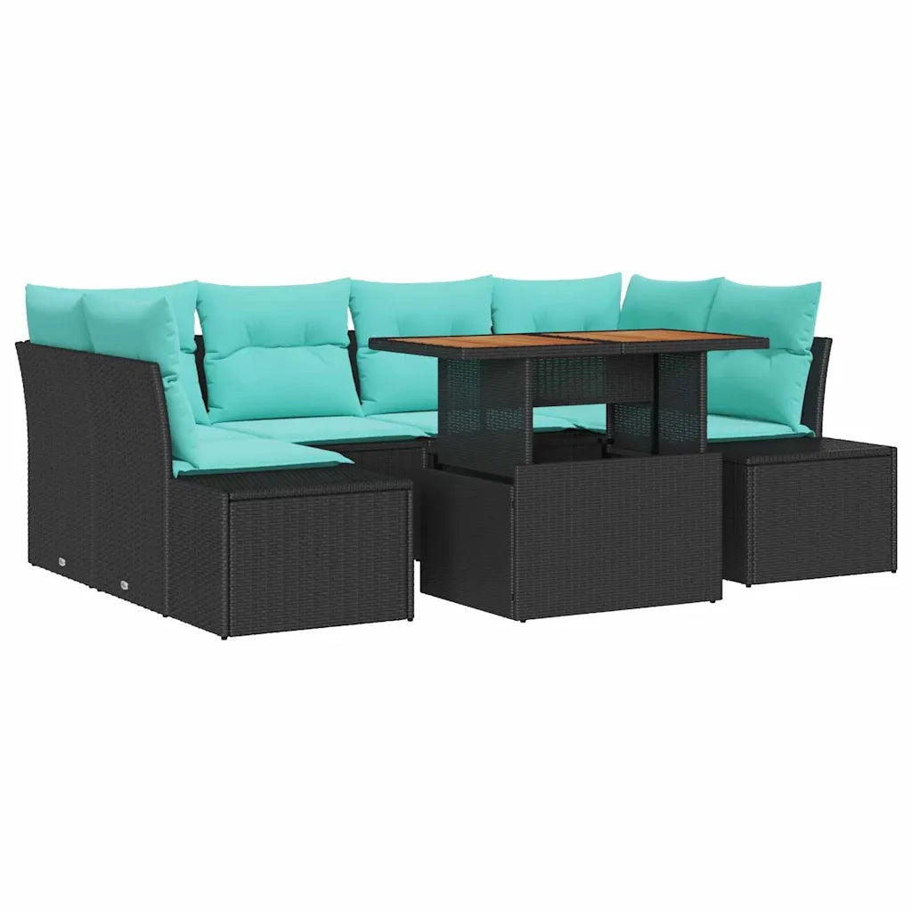 Set Divano da Giardino 7 pz Nero Poly Rattan 3358657