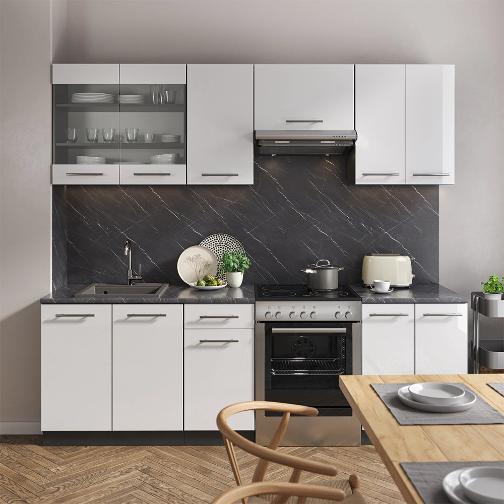 Cucina componibile Fame-Line Bianco lucido/Antracite 240 cm, PT Antracite Vicco
