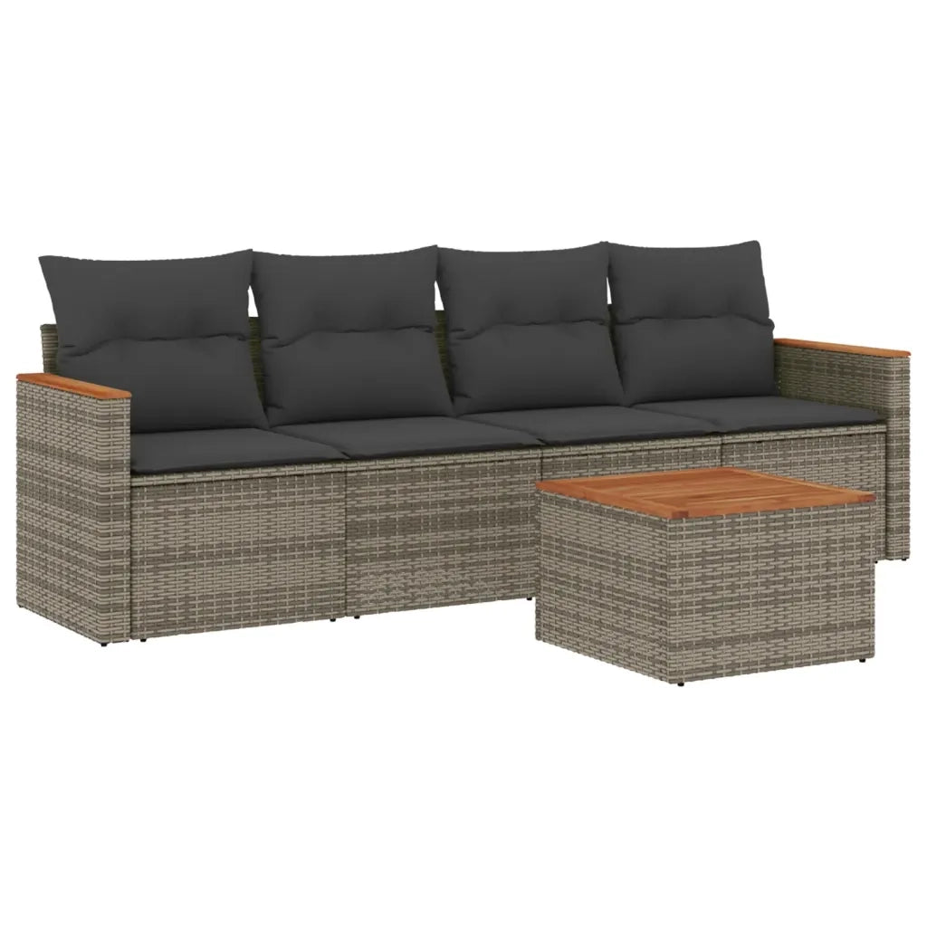 Set Divano da Giardino 5 pz con Cuscini Grigio in Polyrattan 3258182