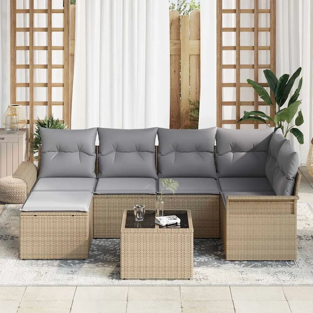 Set Divano da Giardino con cuscino 7 pcs Beige Poly Rattan 3345440